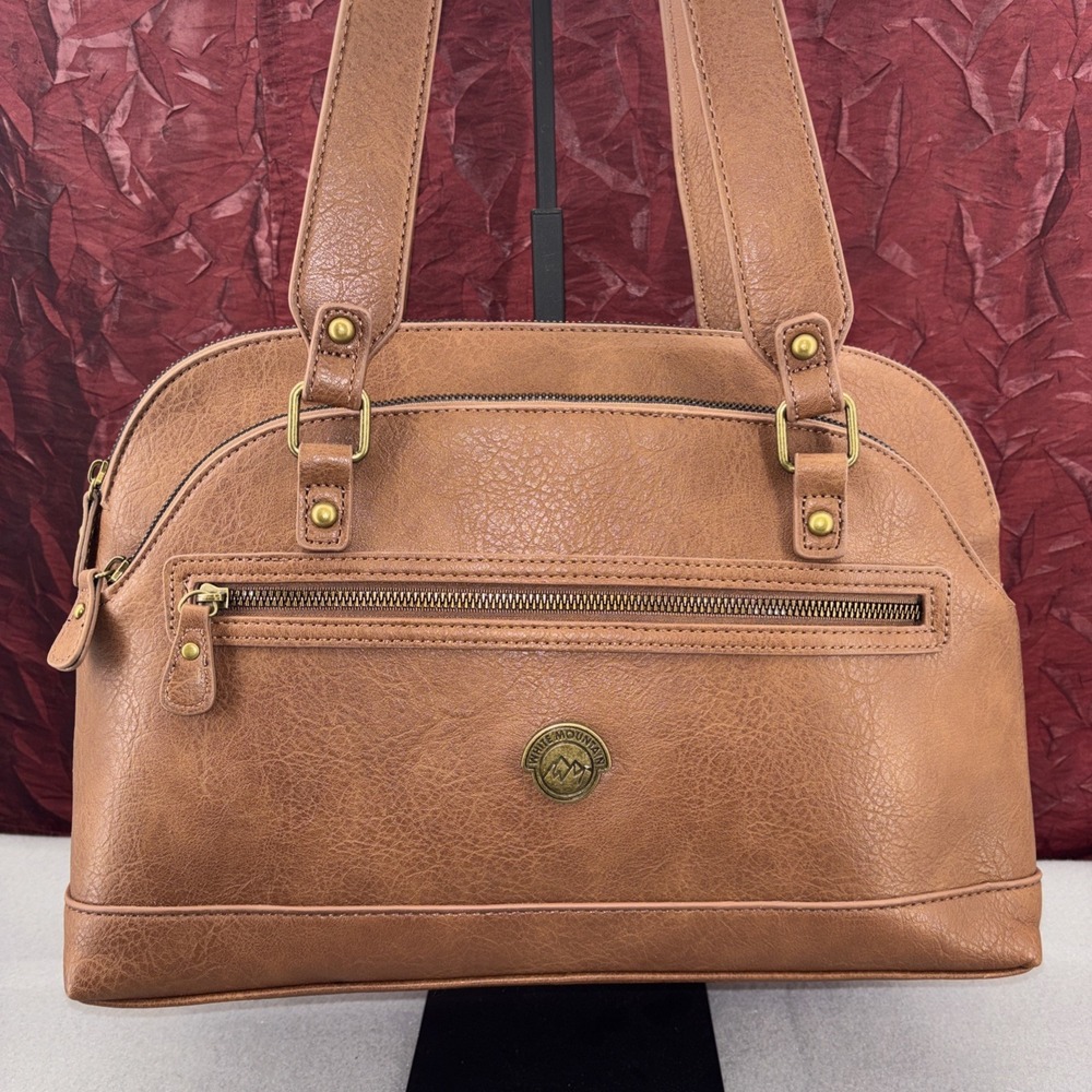 White Mountain Brown Vegan Leather Half Round Shoulder Bag 3 Lg Compartments EUC